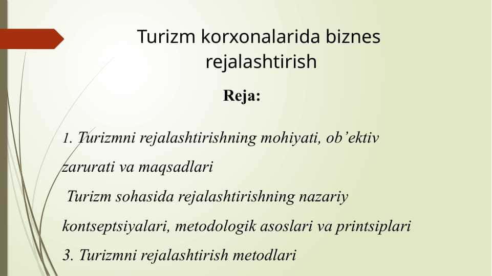 Turizm korxonalarida biznes rejalashtirish