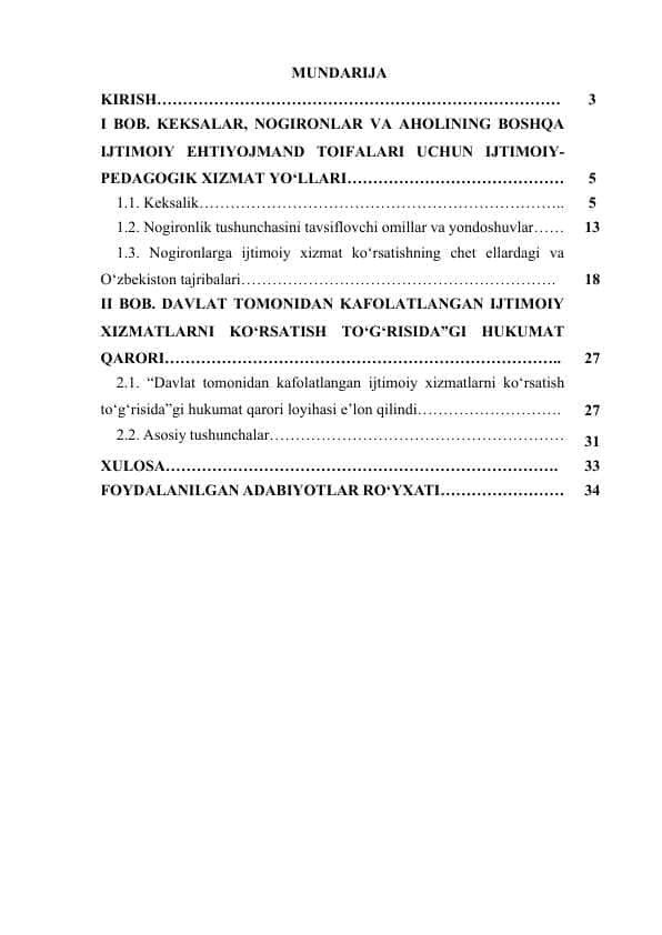 KEKSALAR, NOGIRONLAR VA AHOLINING BOSHQA IJTIMOIY EHTIYOJMAND TOIFALARI UCHUN IJTIMOIY-PEDAGOGIK XIZMAT YO‘LLARI