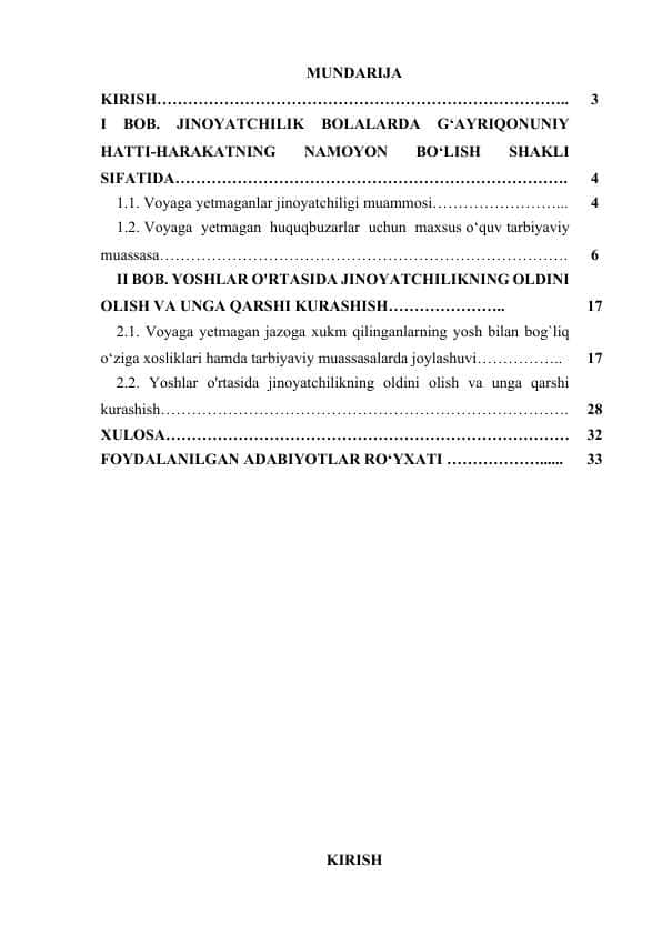 JINOYATCHILIK BOLALARDA G‘AYRIQONUNIY HATTI-HARAKATNING NAMOYON BO‘LISH SHAKLI SIFATIDA
