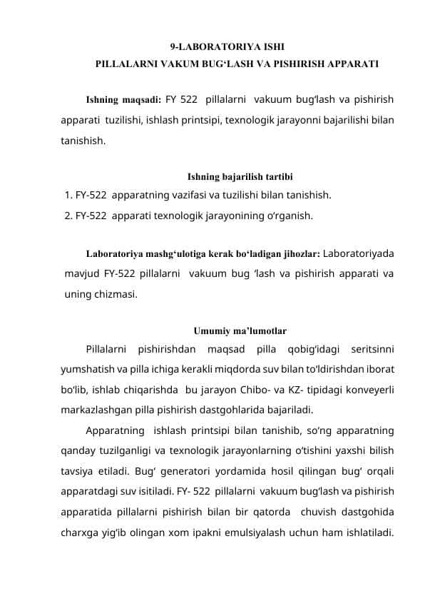 Pillalarni vakum bug‘lash va pishirish apparati