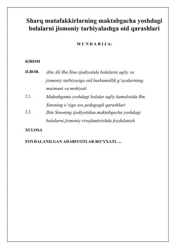 Sharq mutafakkirlarning maktabgacha yoshdagi bolalarni jismoniy tarbiyalashga oid qarashlari