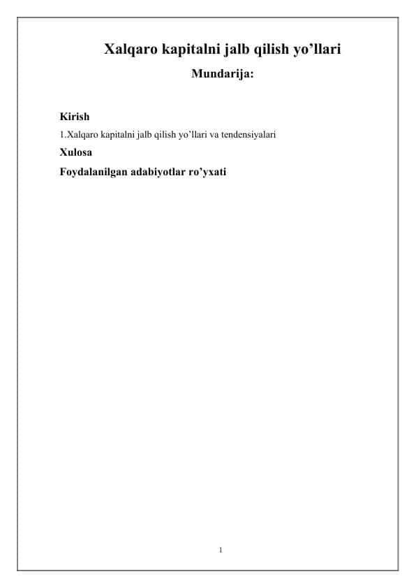 Xalqaro kapitalni jalb qilish yo’llari