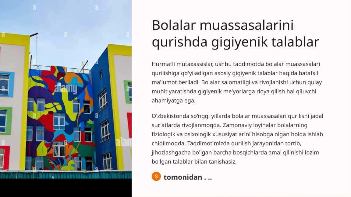 Bolalar muassasalarini qurishda gigiyenik talablar