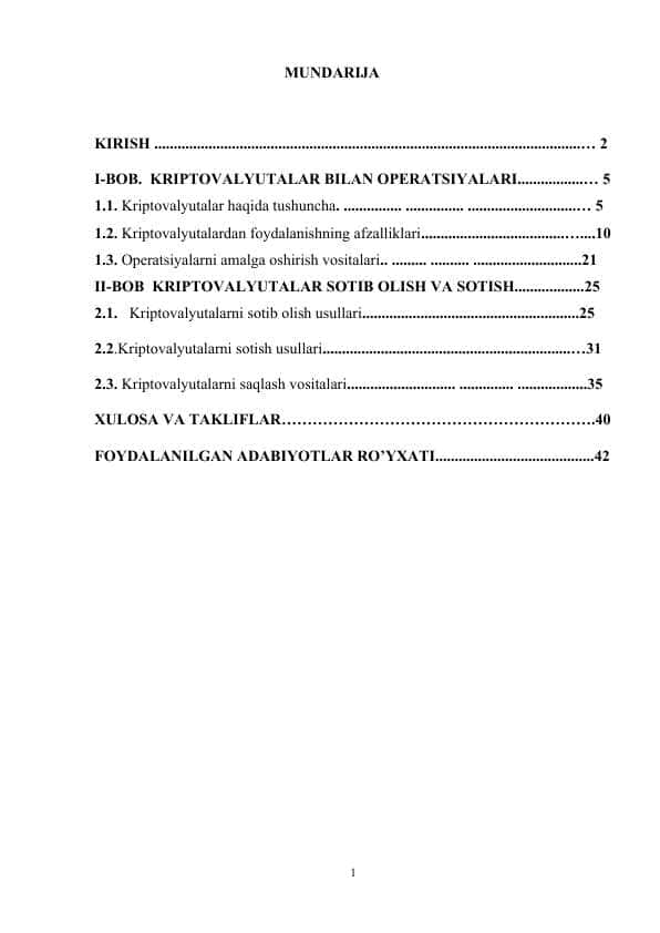 Kriptovalyutalar bilan operatsiyalar sotib olish va sotish kurs ishi