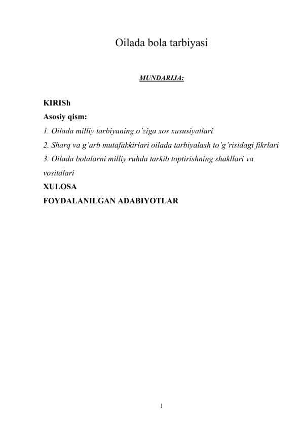 Oilada bola tarbiyasi