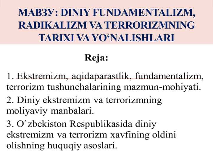 Diniy fundamentalizm, radikalizm va terrorizmning tarixi va yo‘nalishlari