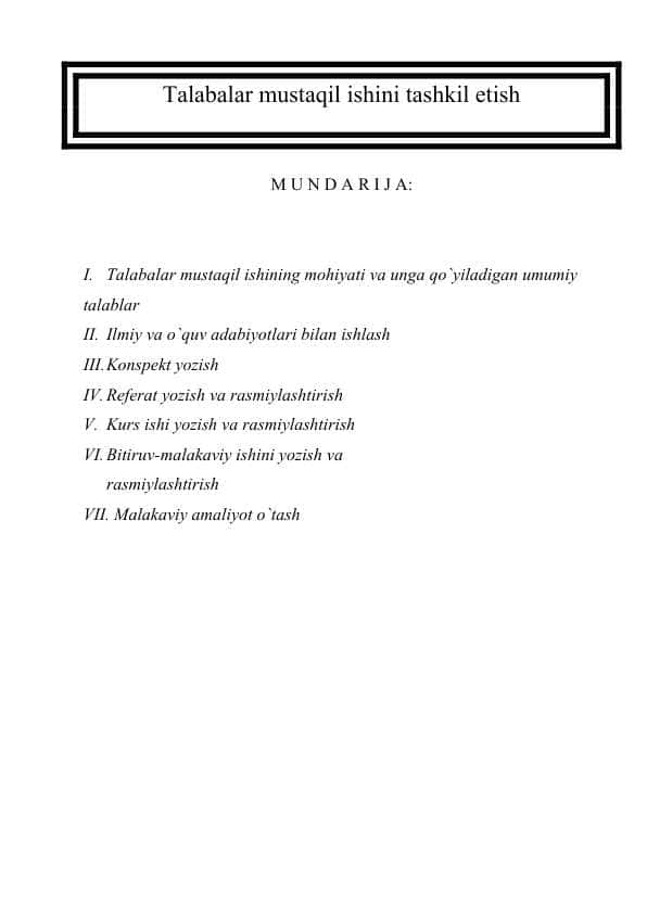 Talabalar mustaqil ishini tashkil etish