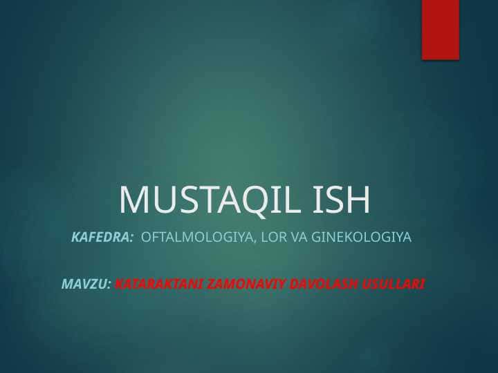 Kataraktani zamonaviy davolash usullari