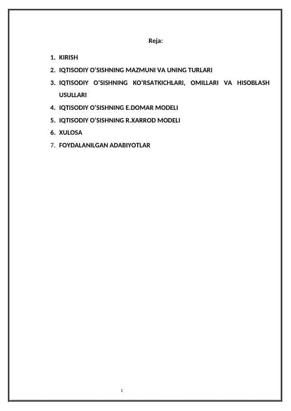 Iqtisodiy osishning neokeynscha modellari mavzusida Kurs ishi