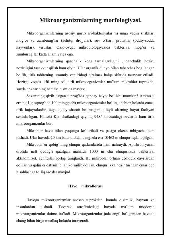 Mikroorganizmlarning morfologiyasi