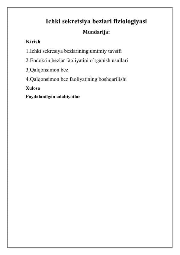 Ichki sekretsiya bezlari fiziologiyasiIchki sekretsiya bezlari fiziologiyasi