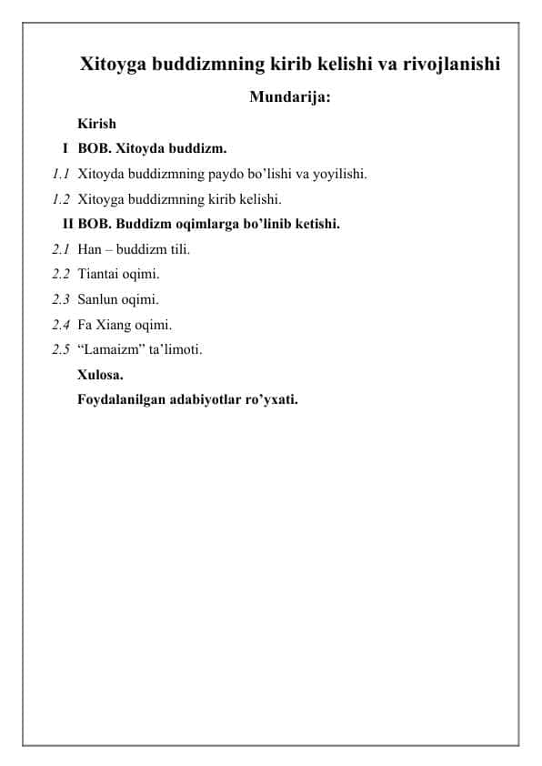Xitoyga buddizmning kirib kelishi va rivojlanishi