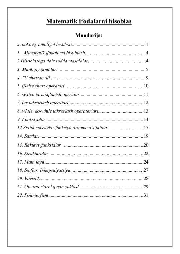 Matematik ifodalarni hisoblash