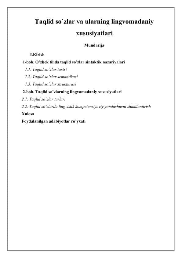 Taqlid so`zlar va ularning lingvomadaniy xususiyatlari