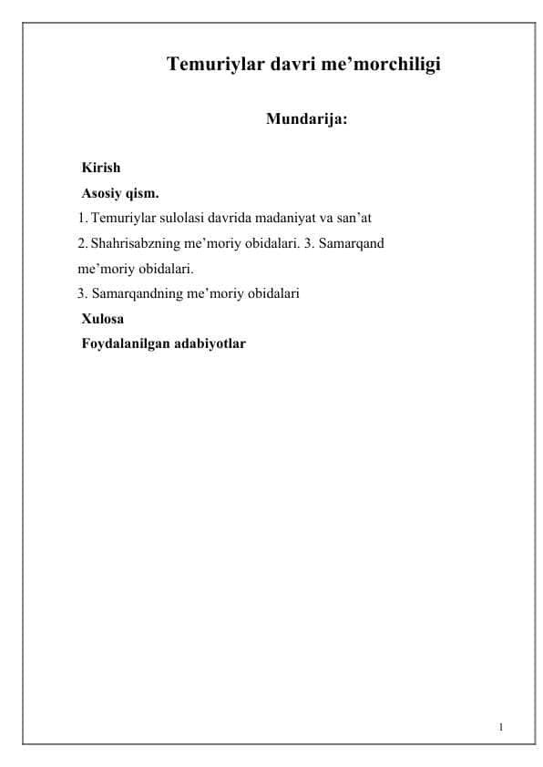 Temuriylar davri me’morchiligiTemuriylar davri me’morchiligi