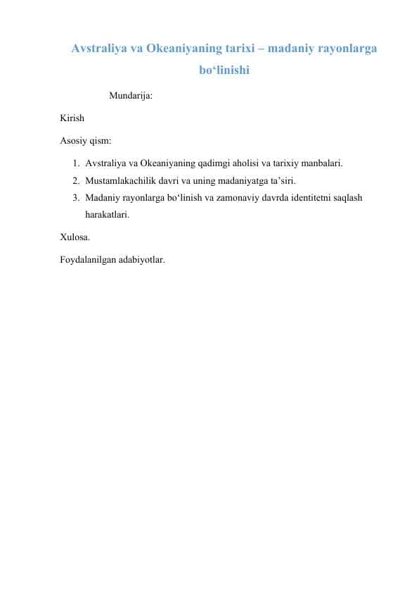 Avstraliya va Okeaniyaning tarixi – madaniy rayonlarga bo‘linishi