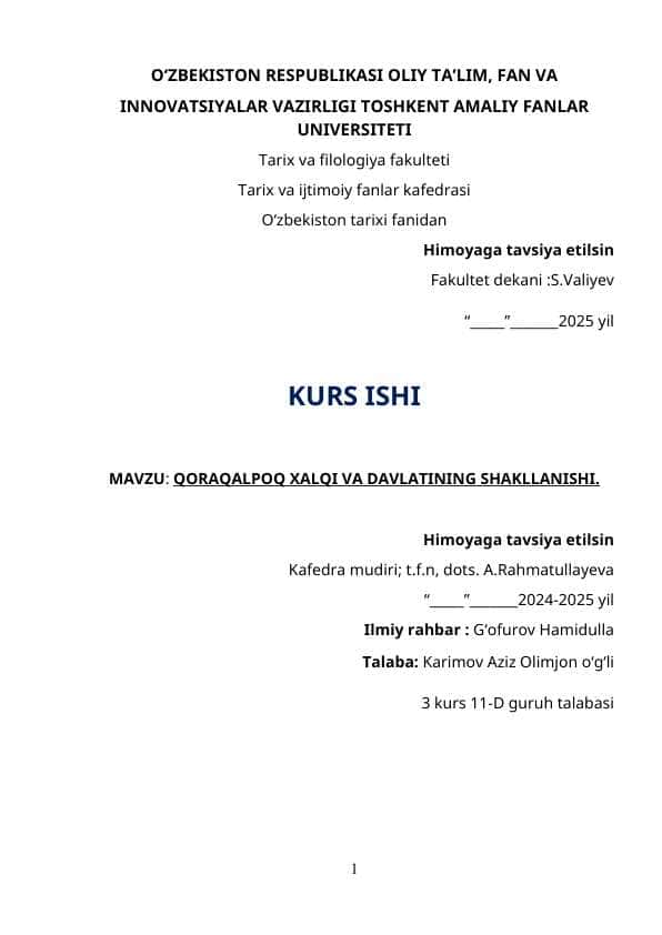 Qoraqalpoq xalqi va davlatining shakllanishi