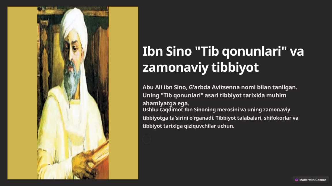 Ibn Sino "Tib qonunlari" va zamonaviy tibbiyot