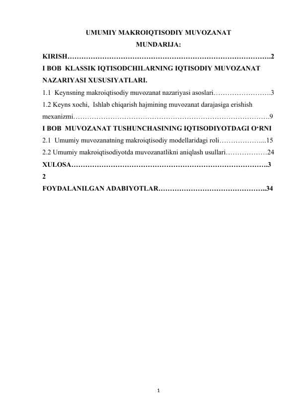 UMUMIY MAKROIQTISODIY MUVOZANAT