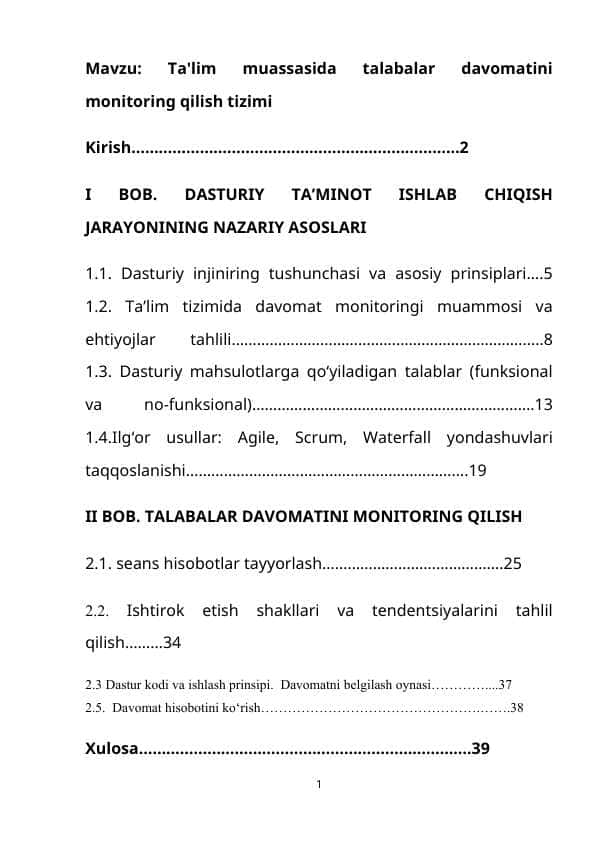 Ta'lim muassasida talabalar davomatini monitoring qilish tizimi
