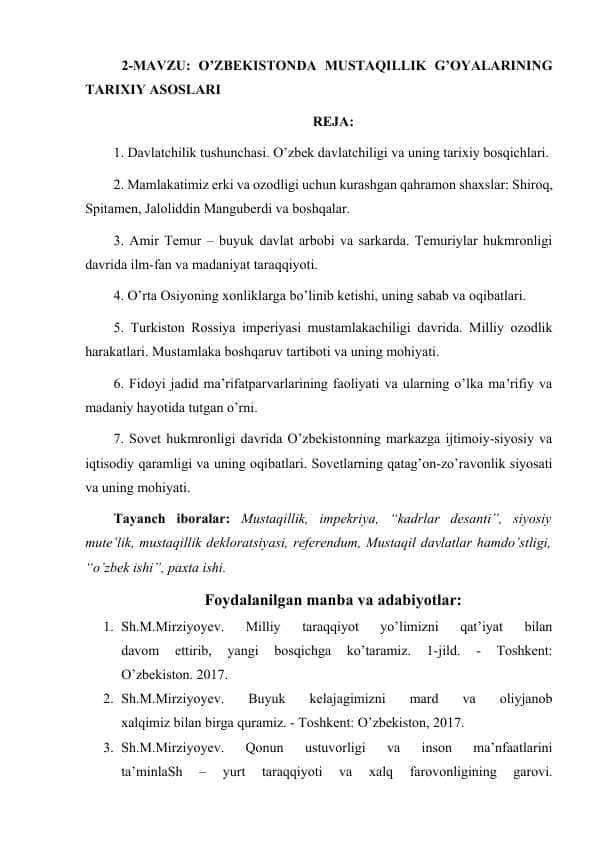 O’ZBEKISTONDA MUSTAQILLIK G’OYALARINING TARIXIY ASOSLARI