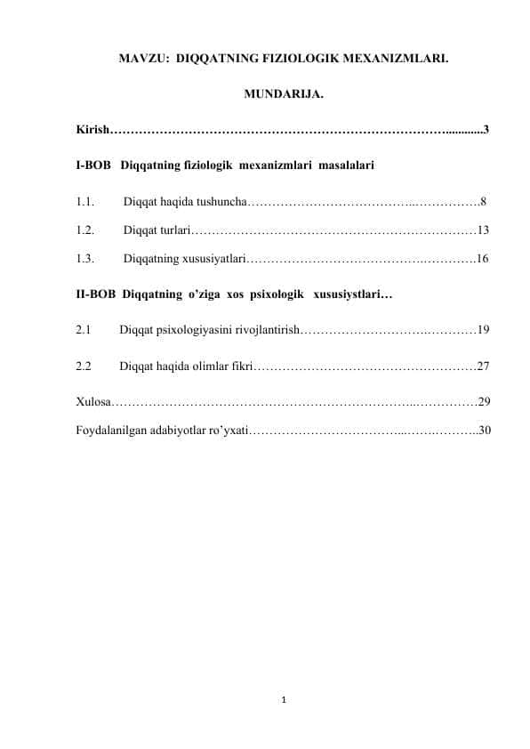 DIQQATNING FIZIOLOGIK MEXANIZMLARI