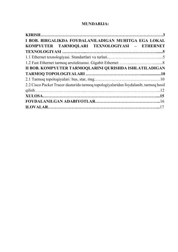 cisco packet tracer dasturida amaliy ish tayyorlash ko'rsatib berilgan(kurs ishi)