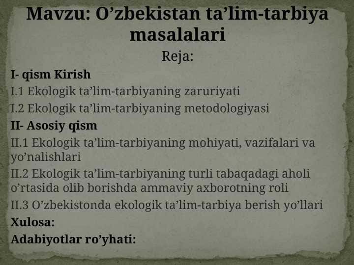 O’zbekistan ta’lim-tarbiya masalalari