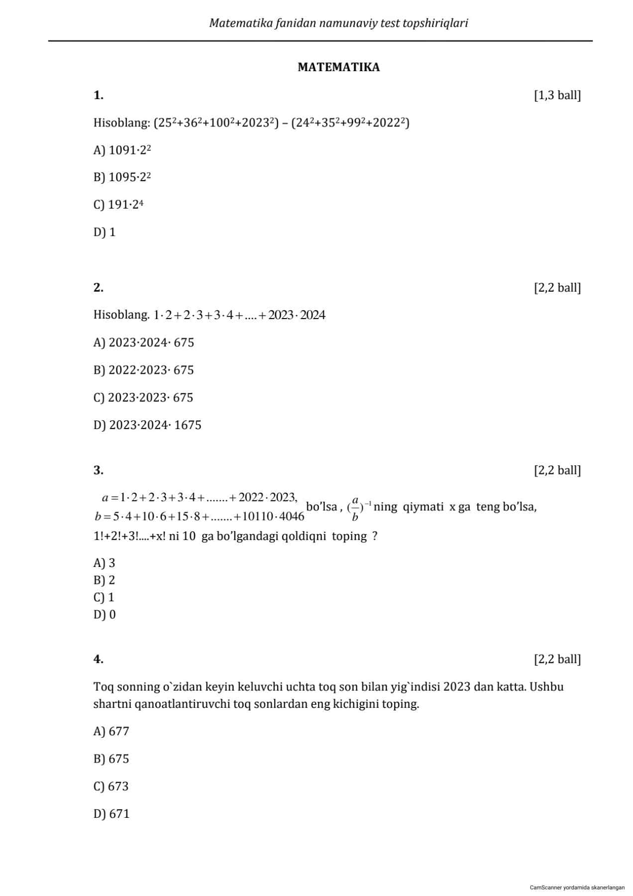 Matematika Milliy Sertifikat