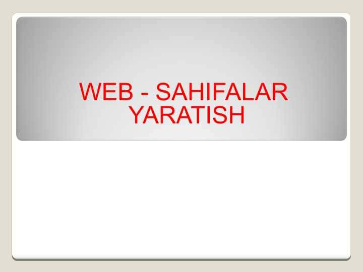 WEB - SAHIFALAR YARATISH
