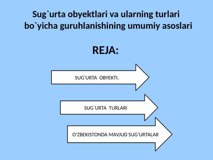 Sug`urta obyektlari va ularning turlari bo`yicha guruhlanishining umumiy asoslari