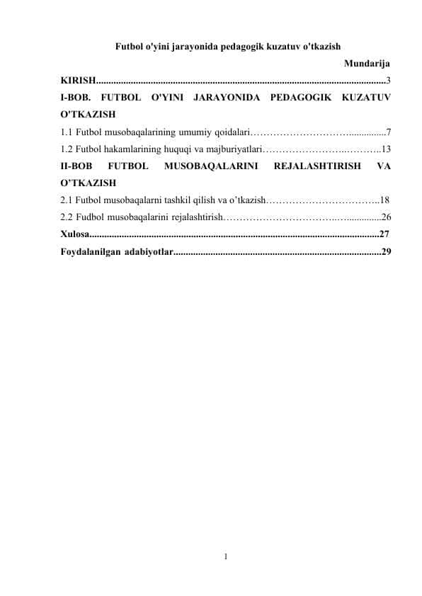 Fudbol o'yini jarayonida pedagogik kuzatuv o'tkazish