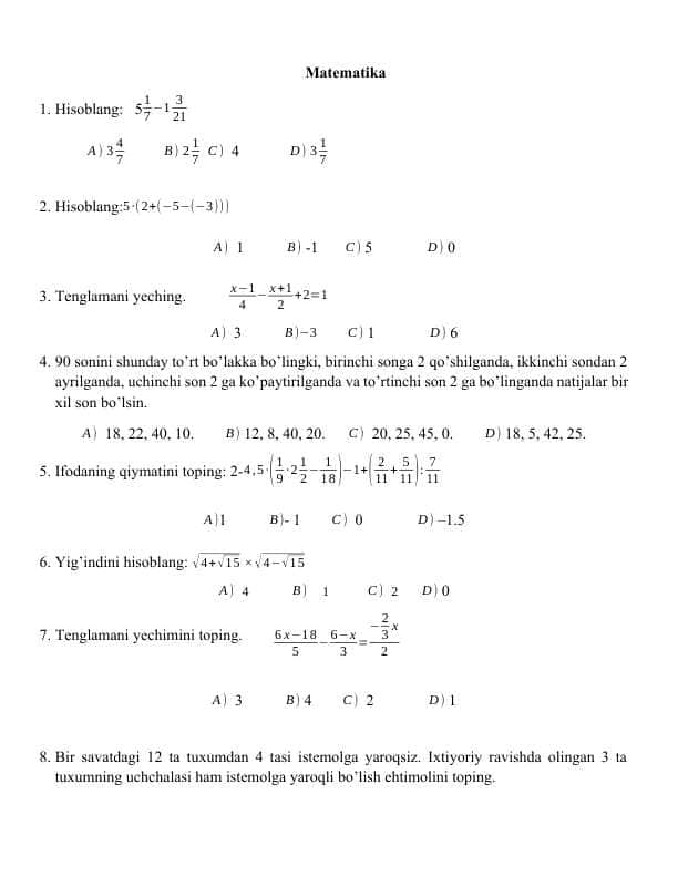 Test-5 matematika