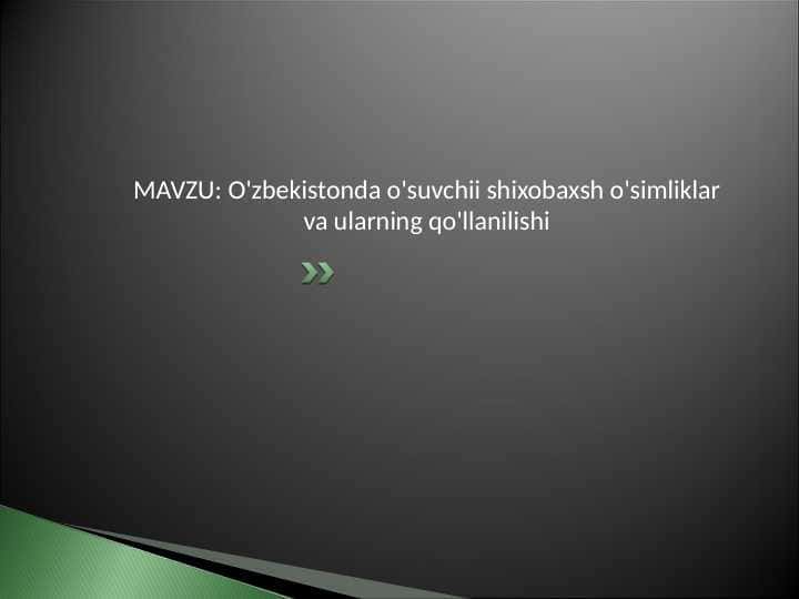 O'zbekistonda o'suvchii shixobaxsh o'simliklar va ularning qo'llanilishi