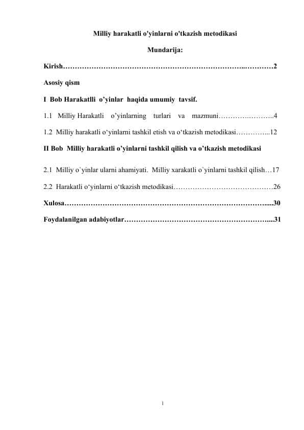Milliy harakatli o'yinlarni o'tkazish metodikasi
