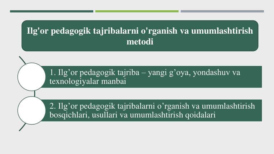 Ilg'or pedagogik tajribalarni o'rganish va umumlashtirish metodi