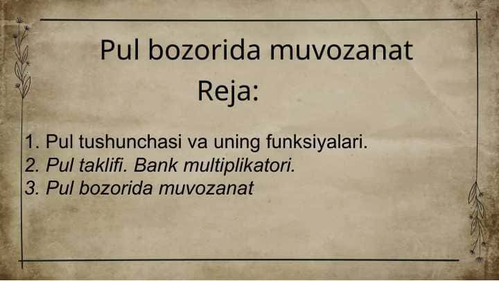 Pul bozorida muvozanat