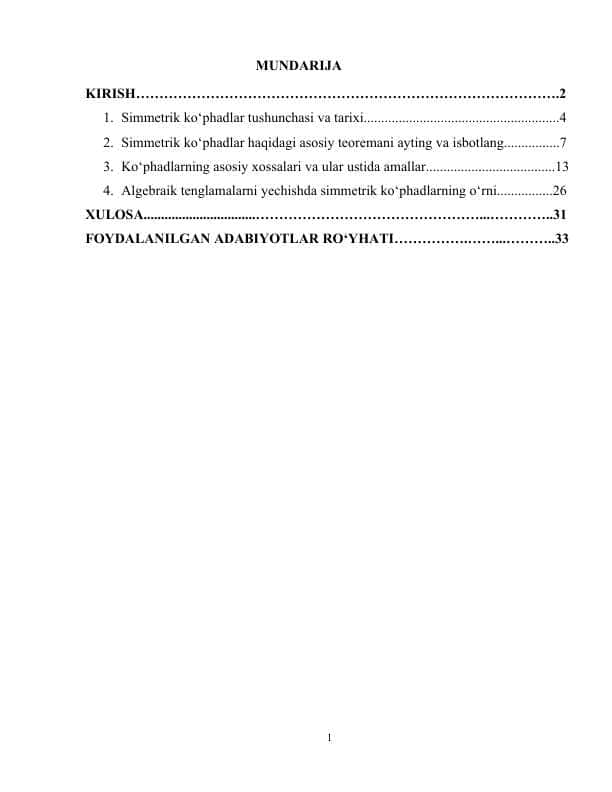 Matematika o'qitishda simmetrik ko'pxadlar va ularning tatbiqlari