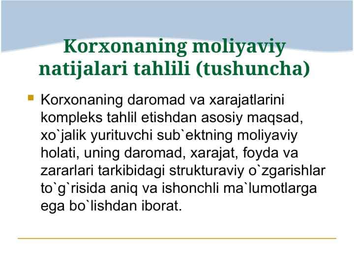 Korxonaning moliyaviy natijalari tahlili