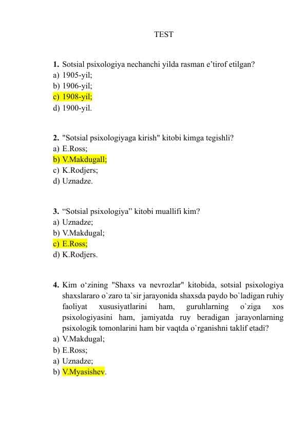 Sotsial psixologiyadan testlar