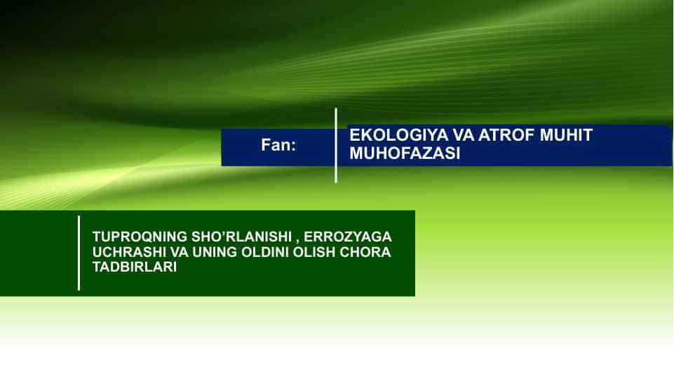 Tuproqning sho’rlanishi , errozyaga uchrashi va uning oldini olish chora tadbirlari