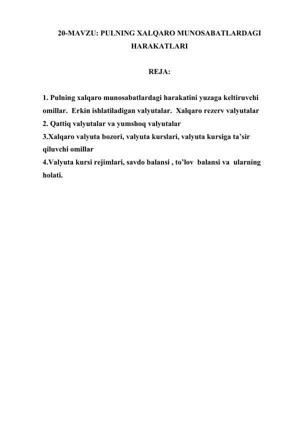 PULNING XALQARO MUNOSABATLARDAGI HARAKATLARI