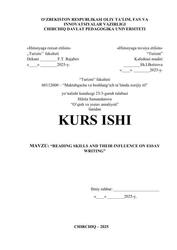 Reading skills and their influence on essay writing