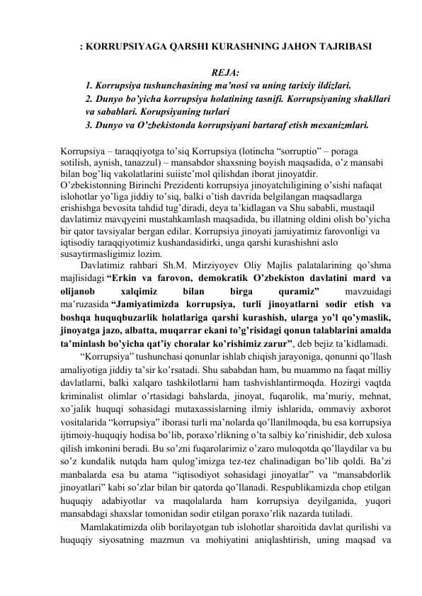 KORRUPSIYAGA QARSHI KURASHNING JAHON TAJRIBASI