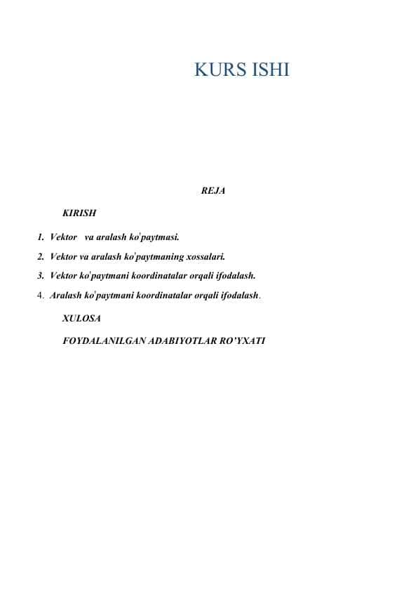Analitik geometriyadan kurs ishi