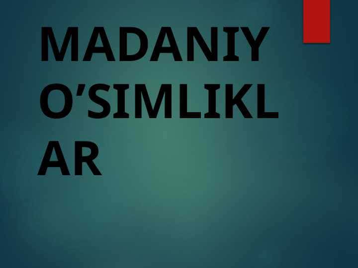 MADANIY O’SIMLIKLAR