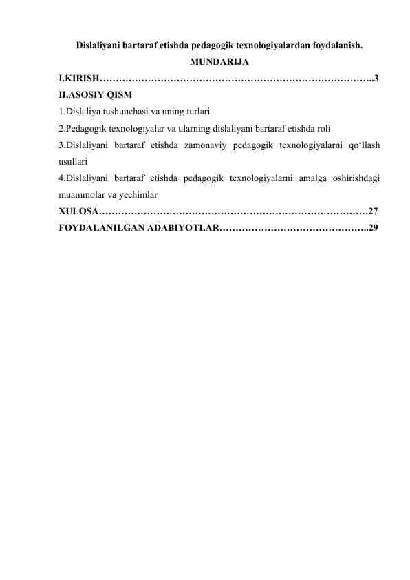 Dislaliyani bartaraf etishda pedagogik texnologiyalardan foydalanish.