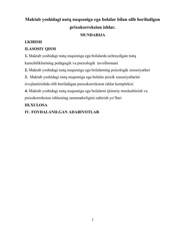 Maktab yoshidagi nutq nuqsoniga ega bolalar bilan olib boriladigon prixokorreksion ishlar.