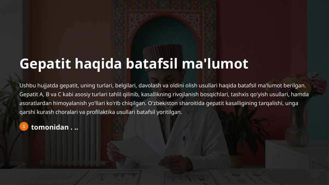 Gepatit haqida batafsil ma'lumot