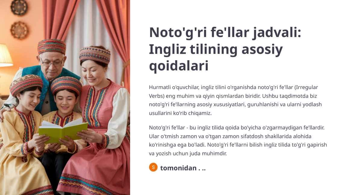 Noto'g'ri fe'llar jadvali Ingliz tilining asosiy qoidalari